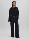 Reiss Navy Gracie Cut-Out Flute Sleeve Blouse