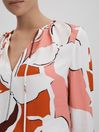 Reiss Cream/Red Tess Printed Tie Neck Blouse