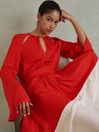 Reiss Red/Cream Luella Colourblock Fit-and-Flare Midi Dress