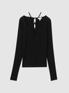 Reiss Black Sylvie Jersey Cut-Out Strappy Top