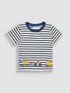 JoJo Maman Bébé Ecru Navy Stripe Digger Appliqué Border T-Shirt