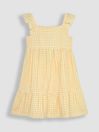 JoJo Maman Bébé Yellow Gingham Frill Shoulder Tiered Dress