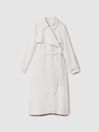 Reiss White Etta Double Breasted Belted Trench Coat