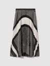 Reiss Black/Cream Gabi Printed Pleated Midi Skirt