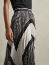 Reiss Black/Cream Gabi Printed Pleated Midi Skirt