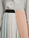 Reiss Pink/Cream Maddie Pleated Asymmetric Midi Skirt