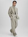 Reiss Green Whitley Contrast Waistband Wide Leg Suit Trousers