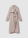 Reiss Mink Neutral Etta Double Breasted Belted Trench Coat