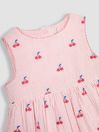 JoJo Maman Bébé Pink Cherry Stripe Embroidered Summer Dress