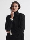 Reiss Black Blair Petite Wool Blend Double Breasted Long Coat