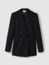 Reiss Navy Lana Tailored Textured Wool Blend Double Breasted Blazer