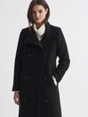 Reiss Black Blair Wool Blend Double Breasted Long Coat