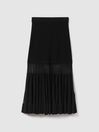 Reiss Black Tilly Knitted Sheer Flared Midi Skirt