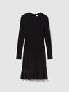 Reiss Black Teagan Knitted Sheer Flared Mini Dress