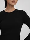 Reiss Black Teagan Knitted Sheer Flared Mini Dress