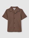 Reiss Tobacco Caspa Junior Cotton Cuban Collar Shirt