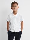 Reiss White Caspa Junior Cotton Cuban Collar Shirt
