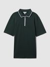 Reiss Dark Green Cannes Slim Fit Cotton Quarter Zip Shirt