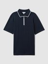 Reiss Navy Cannes Slim Fit Cotton Quarter Zip Shirt