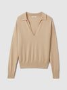 Reiss Stone Nellie Knitted Collared V-Neck Top