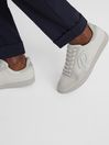 Reiss White Alba Leather-Suede Low Trainers
