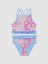 Reiss Pink Lyla Junior Floral Print Ruffle Bikini