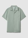 Reiss Pistachio Tokyo Cuban Collar Button-Through Shirt