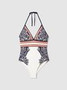 Reiss Navy/Red Monica Printed Tie Back Swimsuit