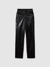 Good American Black Good American Slim Fit Faux Leather Jeans