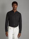 Reiss Black Ocean Linen Grandad Collar Shirt