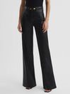 Paige High Rise Leather-Look Wide Leg Jeans