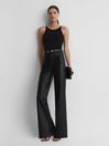 Paige High Rise Leather-Look Wide Leg Jeans