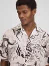 Reiss Black/White Epoque Sketch Design Cuban Collar Shirt