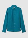 Reiss Teal Blue Ruban Linen Button-Through Shirt