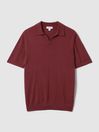 Reiss Brick Red Duchie Merino Wool Open Collar Polo Shirt