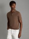 Reiss Pecan Brown Maxwell Merino Wool Half-Zip Polo Shirt