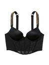Victoria's Secret Black Lace Chain Push Up Shine Strap Adds 2 Cups Bombshell Bra
