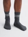 Reiss Grey Melange Alcott Wool Blend Striped Crew Socks