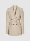 Reiss Neutral Larsson Double Breasted Twill Blazer