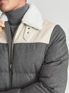 Reiss Grey Ball Leather-Trimmed Quilted Jacket
