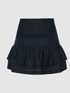 Reiss Navy Eila Cotton Silk Blend Mini Skirt