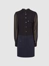 Reiss Navy/Black Tia Semi Sheer Detailed Mini Dress
