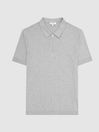 Reiss Grey Melange Anthony Self-Start Rib Zip-Neck Polo Shirt
