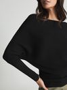 Reiss Black Lorna Asymmetric Knitted Top