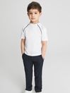 Reiss White Stratford Junior Piped Knitted Trim Crew Neck Tee