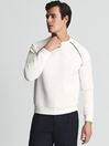 Reiss White Monty Contrast Piping Jersey Top