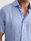 Reiss Soft Blue Holiday Slim Fit Linen Button-Through Shirt