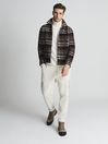 Reiss Brown Cortez Large Check Wool Blend Overshirt