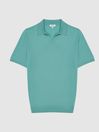 Reiss Bright Mint Duchie Merino Wool Open Collar Polo Shirt