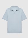 Reiss Soft Blue Duchie Merino Wool Open Collar Polo Shirt